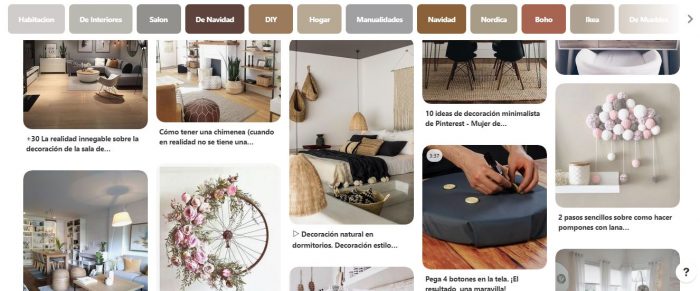 Aspecto del feed de Pinterest