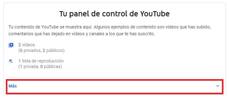 Panel de control de YouTube