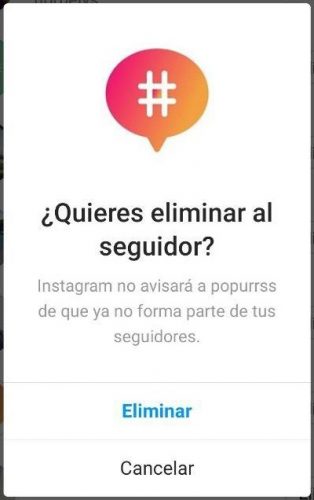 Aviso al eliminar a un seguidor